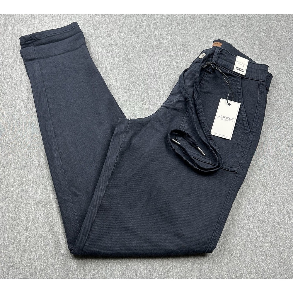 NEW JUDY BLUE Jeans‎ Womens 0/24 Cuffed Navy Garment Dyed High Rise Drawstring